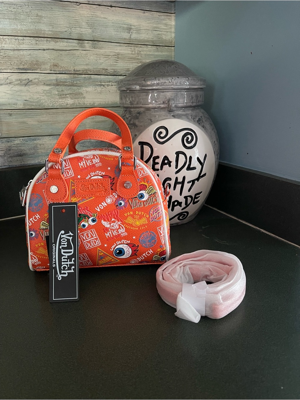 Von Dutch NWT Jax Orange Mini Bowling Bag Purse